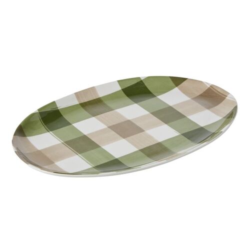 Manor Gingham Oval Platter Green & Taupe