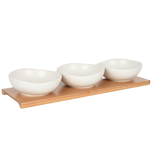 Round Bowls & Tray Set Spek White 30cm