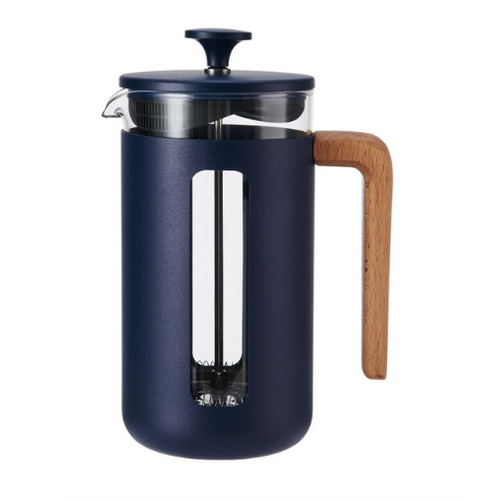 Pisa Cafetiere 8 Cup - Navy with Wood Handle