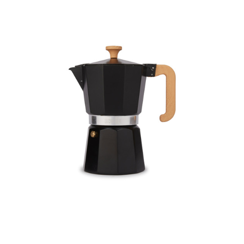 Espresso Maker 6 Cup - Black with Wood Handle