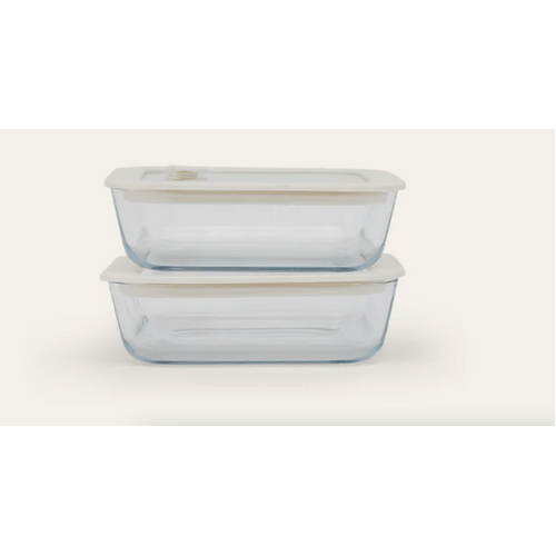 Glass Food Container - Square 1100ml - 2pk